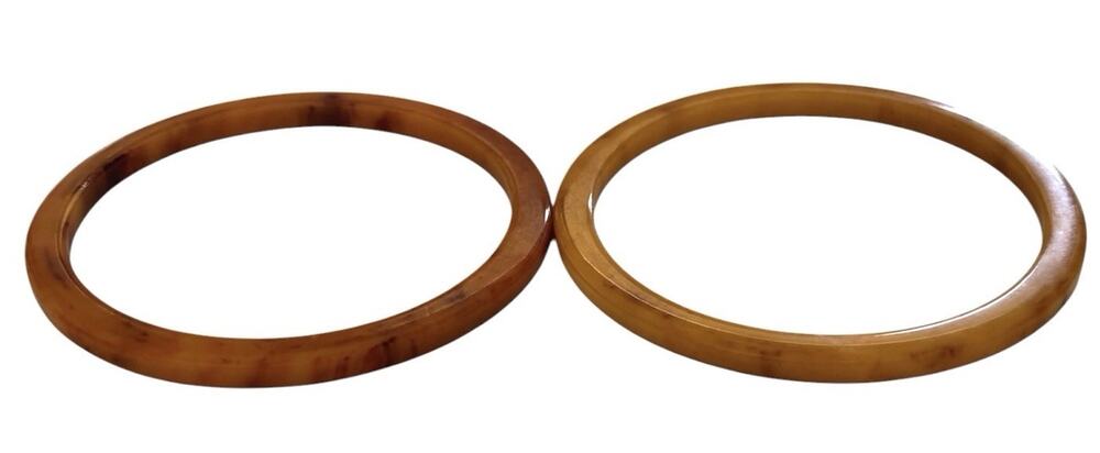 Bakelite Caramel Marbled Set of 2 Bangle Bracelets MCM semi chrome Tested